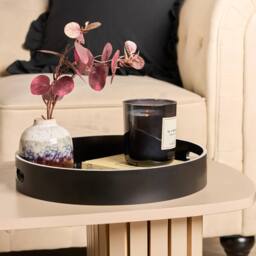 OHS Monochrome Round Serving Tray Coffee Table Organiser Storage in Black