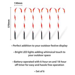 Netagon Outdoor LED Christmas Candy Cane Set of 6 with Timer & Battery operation in Red - thumbnail 2