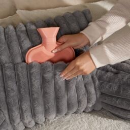 OHS Faux Fur Ribbed Reading Pillow Super Soft Heatable Cuddle Cushion in Charcoal - thumbnail 3