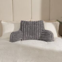 OHS Faux Fur Ribbed Reading Pillow Super Soft Heatable Cuddle Cushion in Charcoal - thumbnail 2