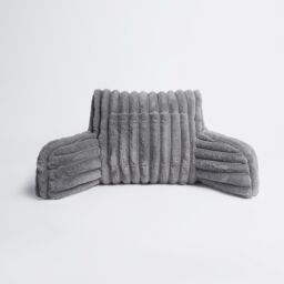 OHS Faux Fur Ribbed Reading Pillow Super Soft Heatable Cuddle Cushion in Charcoal - thumbnail 6