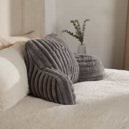 OHS Faux Fur Ribbed Reading Pillow Super Soft Heatable Cuddle Cushion in Charcoal - thumbnail 1