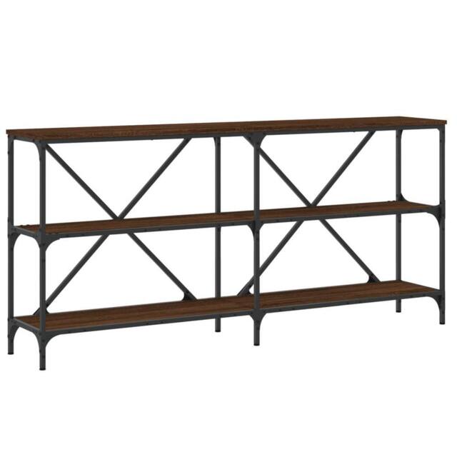 Berkfield Home Console Table Brown Oak 160x30x75 cm Engineered Wood & Iron - Size: 160 x 30 x 75 cm - image 1