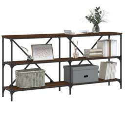 Berkfield Home Console Table Brown Oak 160x30x75 cm Engineered Wood & Iron - Size: 160 x 30 x 75 cm - thumbnail 3