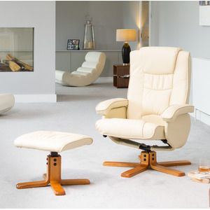 Artemis Home Severn Swivel Recliner with Massage & Heat Burgundy in Cream - Size: 1 Seater