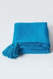 Homescapes Cotton Rajput Ribbed Throw in Teal - Size: 255 cm x 360 cm - thumbnail 2