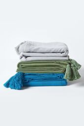 Homescapes Cotton Rajput Ribbed Throw in Teal - Size: 255 cm x 360 cm - thumbnail 6