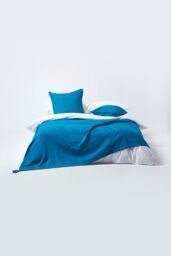 Homescapes Cotton Rajput Ribbed Throw in Teal - Size: 255 cm x 360 cm - thumbnail 3