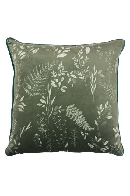 Furn Fearne Floral Printed Velvet Reversible Cushion in Green - Size: 50 cm x 50 cm - image 1