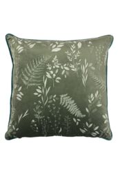 Furn Fearne Floral Printed Velvet Reversible Cushion in Green - Size: 50 cm x 50 cm