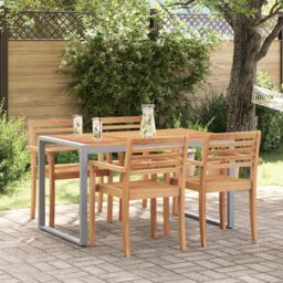 Berkfield Home Outdoor Dining Table Grey 140x80x75 cm Steel&Solid Wood Acacia - Size: 140 x 80 x 75 cm