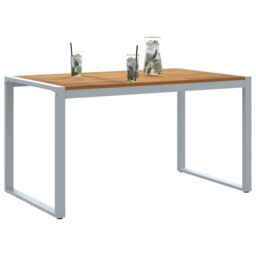 Berkfield Home Outdoor Dining Table Grey 140x80x75 cm Steel&Solid Wood Acacia - Size: 140 x 80 x 75 cm - thumbnail 3