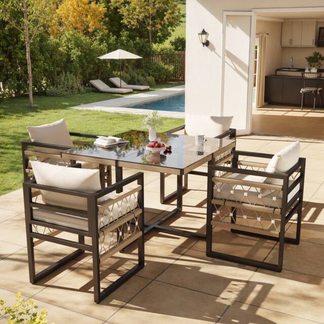 Matteo Hand-Woven Garden Sofa Set for 4 with Beige Cushions & Glass Table - image 1