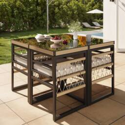 Matteo Hand-Woven Garden Sofa Set for 4 with Beige Cushions & Glass Table - thumbnail 5