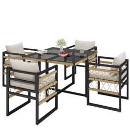 Matteo Hand-Woven Garden Sofa Set for 4 with Beige Cushions & Glass Table - thumbnail 9