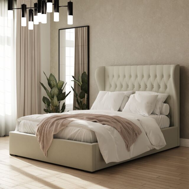 GFW Winged Headboard Ottoman Storage Bed in Natural - Size: King - image 1