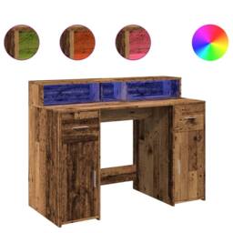 Berkfield Home Desk with LED Lights Old Wood 120x55x91 cm Engineered Wood in Brown - Size: 120 x 55 x 91 cm - thumbnail 1