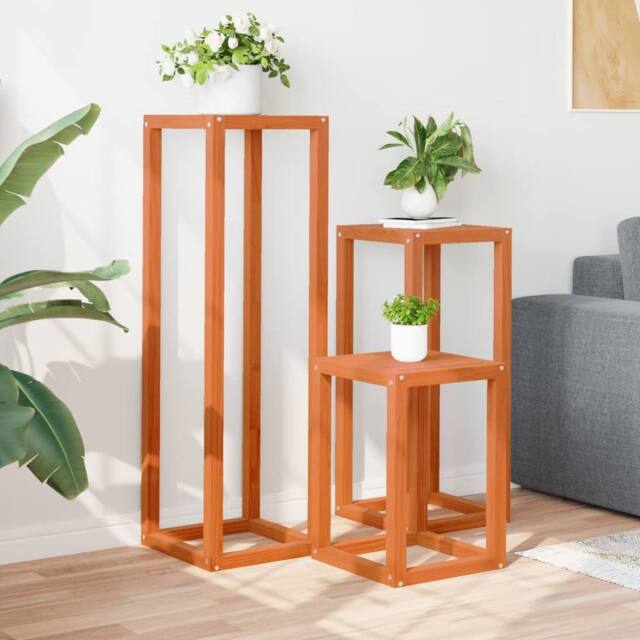 Berkfield Home Plant Stands 3 pcs Wax Brown Solid Wood Pine - image 1
