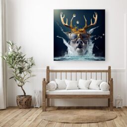 "Warren Reed - Designer Stag With Glasses Splashart Canvas in Grey - Size: W16"" x H16""" - thumbnail 3