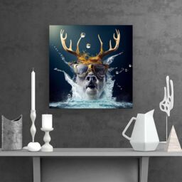 "Warren Reed - Designer Stag With Glasses Splashart Canvas in Grey - Size: W16"" x H16""" - thumbnail 2