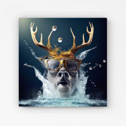 "Warren Reed - Designer Stag With Glasses Splashart Canvas in Grey - Size: W16"" x H16""" - thumbnail 1