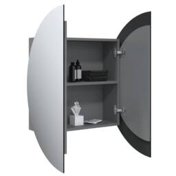 Berkfield Home Beautiful Bathroom Cabinet with Round Mirror&LED Grey 54x54x17.5 cm - thumbnail 5