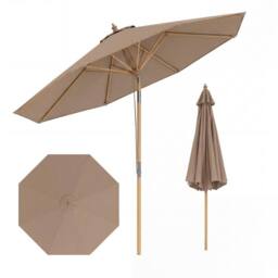 Costway 270cm Patio Umbrella Sun Shade w/ 8 Ribs & Push Button Tilt in Khaki