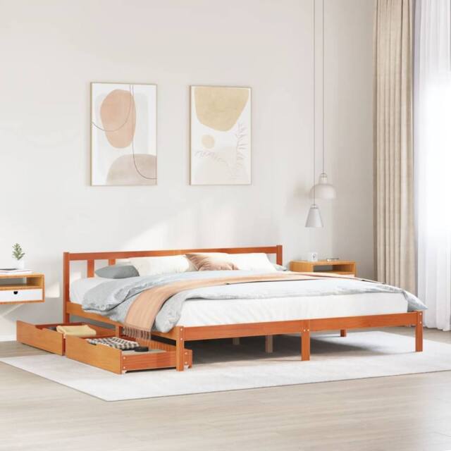 Berkfield Home Bed Frame without Mattress Wax Brown 180x200 cm Super King Solid Wood Pine - image 1