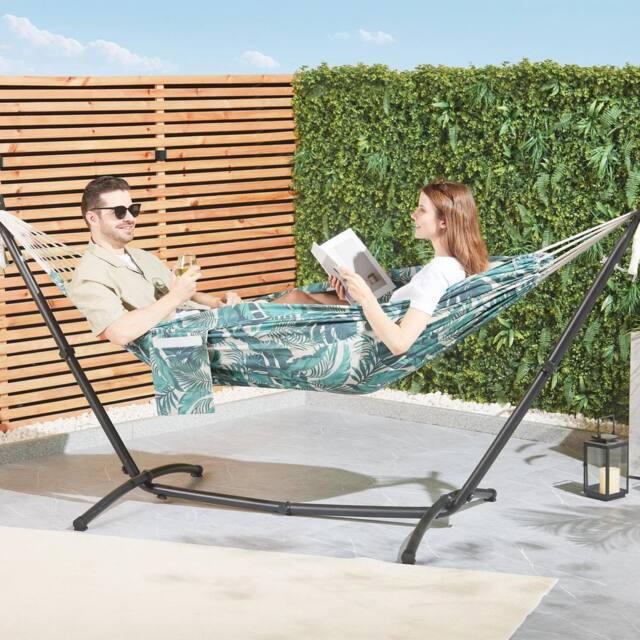 VonHaus 2 Person Freestanding Outdoor Hammock with Stand in Green - Size: 1 Pack - image 1
