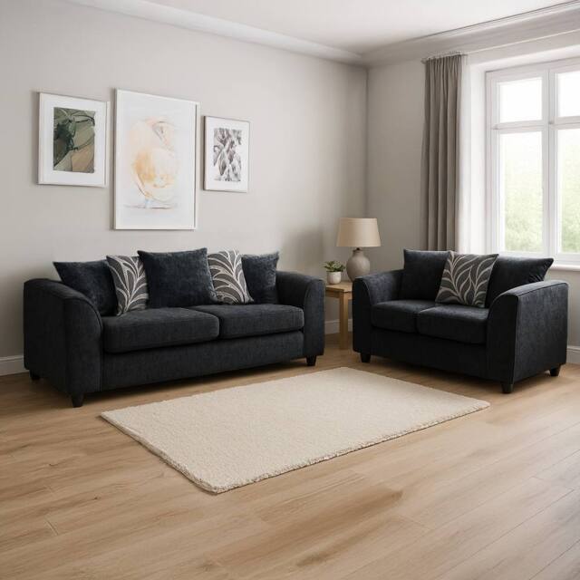 Furnishings For Less UK Zina Chenille Fabric 3 + 2 Seater Sofa Suite in Black - image 1