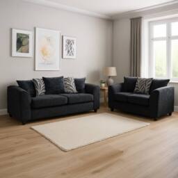 Furnishings For Less UK Zina Chenille Fabric 3 + 2 Seater Sofa Suite in Black - thumbnail 1