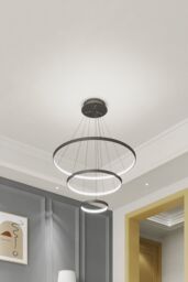 Modern 3 Ring Aluminum Round Hanging LED Pendant Light in Black - thumbnail 2