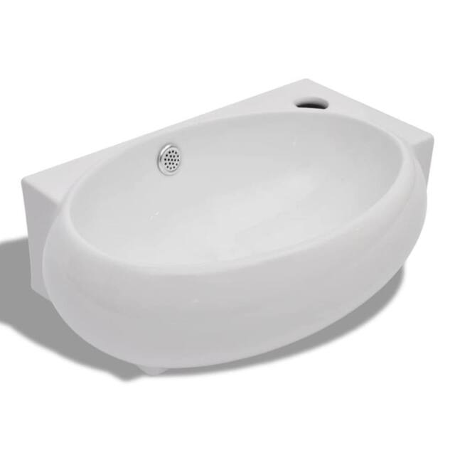 Berkfield Home Ceramic Sink Basin Faucet & Overflow Hole Bathroom White - image 1