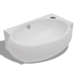 Berkfield Home Ceramic Sink Basin Faucet & Overflow Hole Bathroom White - thumbnail 1
