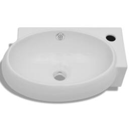 Berkfield Home Ceramic Sink Basin Faucet & Overflow Hole Bathroom White - thumbnail 3