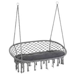 OUTSUNNY Hanging Hammock Chair Macrame Seat for Patio Garden Yard Cream White in Dark Grey - thumbnail 2