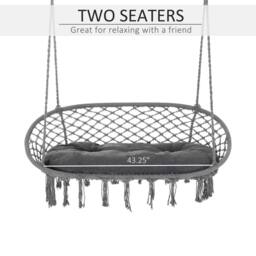 OUTSUNNY Hanging Hammock Chair Macrame Seat for Patio Garden Yard Cream White in Dark Grey - thumbnail 4