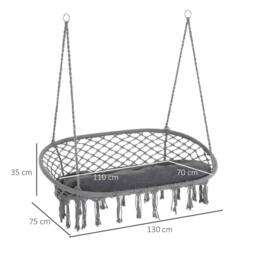 OUTSUNNY Hanging Hammock Chair Macrame Seat for Patio Garden Yard Cream White in Dark Grey - thumbnail 3