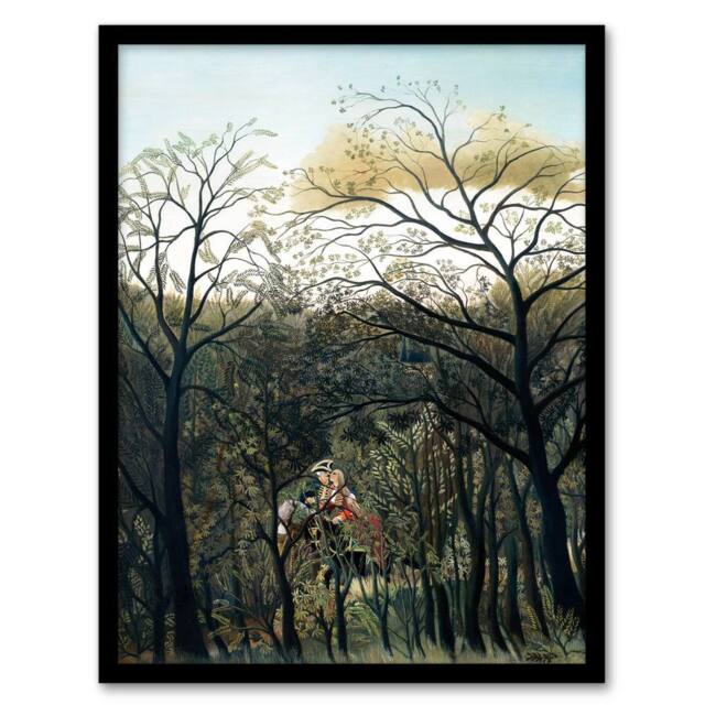 Artery8 Henri Rousseau Framed Wall Art Print Rendezvous in the Forest in Green - Size: A4 - image 1