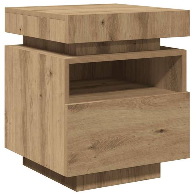 Berkfield Home Decorative Bedside Cabinet with LED Lights Artisan Oak 40x39x48.5 cm in Brown - image 1