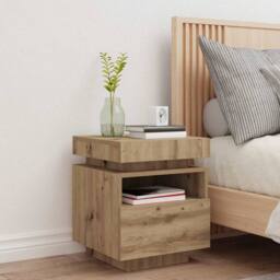 Berkfield Home Decorative Bedside Cabinet with LED Lights Artisan Oak 40x39x48.5 cm in Brown - thumbnail 2