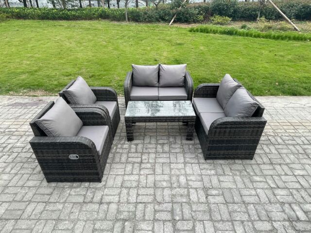 Fimous Patio Garden Furniture Sets Wicker 6 Seater Outdoor Rattan Furniture Sofa Sets with Rectangular Coffee Table Reclining Chair in Dark Grey - image 1