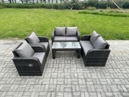 Fimous Patio Garden Furniture Sets Wicker 6 Seater Outdoor Rattan Furniture Sofa Sets with Rectangular Coffee Table Reclining Chair in Dark Grey - thumbnail 1