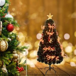 Shatchi Fibre Optic Christmas Star Topper-Ribbon Bows Decorations-Green Pre-Lit Artificial Christmas Tree in Green - Size: 2ft - thumbnail 3