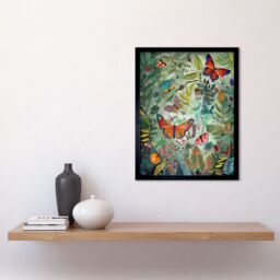 "Artery8 Wall Art Print Butterflies in a Spring Field Modern Folk Art Framed in Black - Size: W12"" x H16""" - thumbnail 2