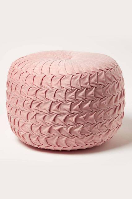 Homescapes Grace Pleated Velvet Pouffe in Pink - image 1