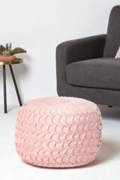 Homescapes Grace Pleated Velvet Pouffe in Pink - thumbnail 2