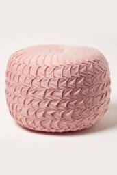 Homescapes Grace Pleated Velvet Pouffe in Pink