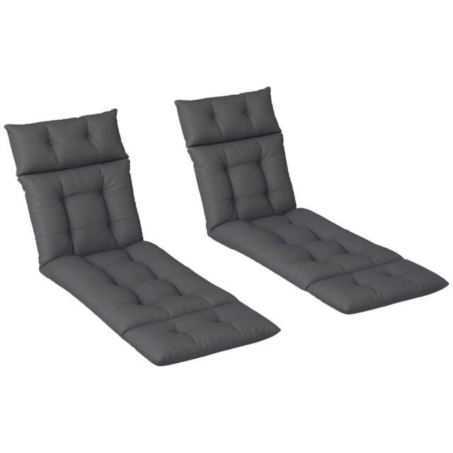 OUTSUNNY Garden Lounge Chair Cushions Set of 2, 220gsm Fabric, Dark Grey - image 1