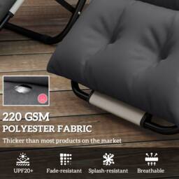 OUTSUNNY Garden Lounge Chair Cushions Set of 2, 220gsm Fabric, Dark Grey - thumbnail 3